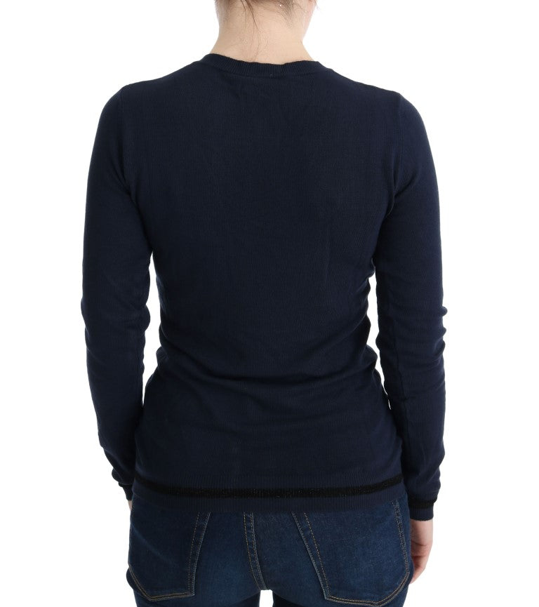 Elegant Blue V-Neck Sweater - SEHABRANDS