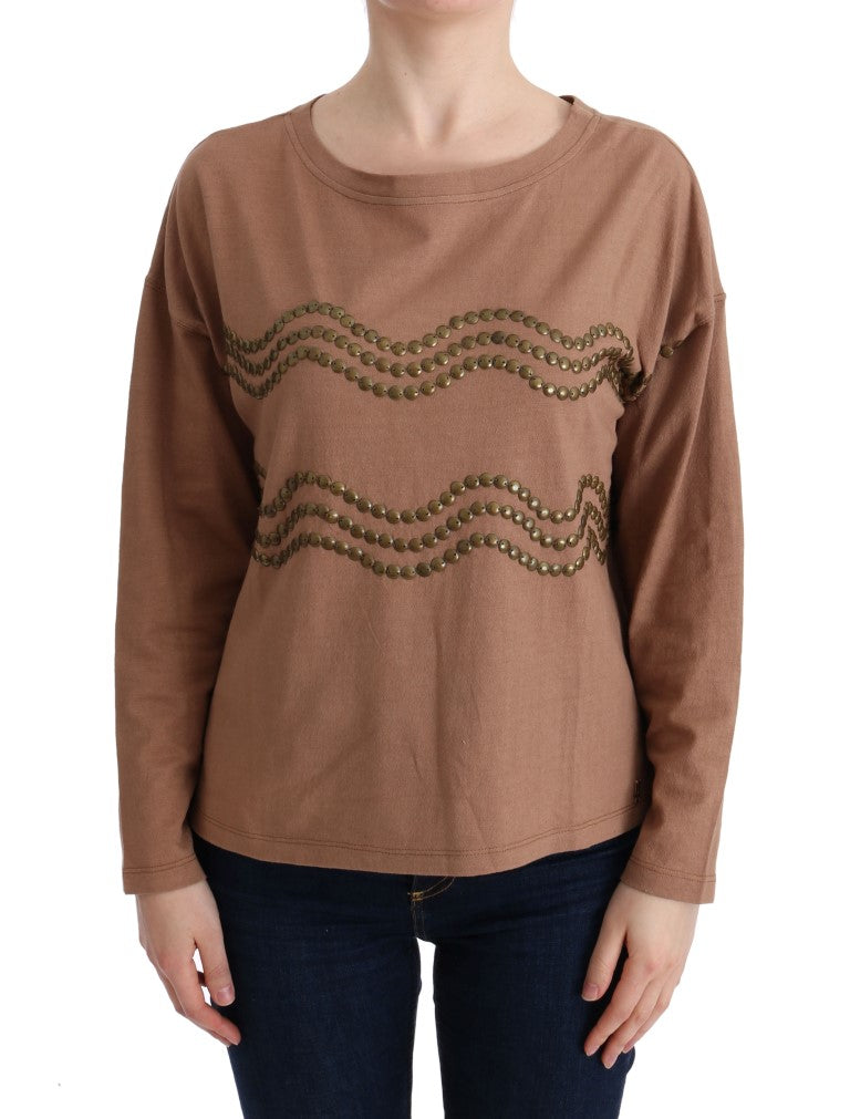 Chic Brown Crewneck Cotton Sweater - SEHABRANDS