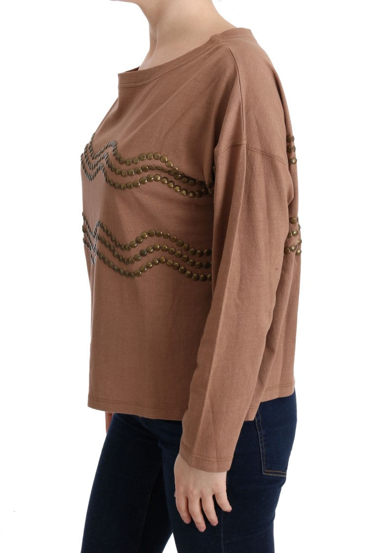 Chic Brown Crewneck Cotton Sweater - SEHABRANDS