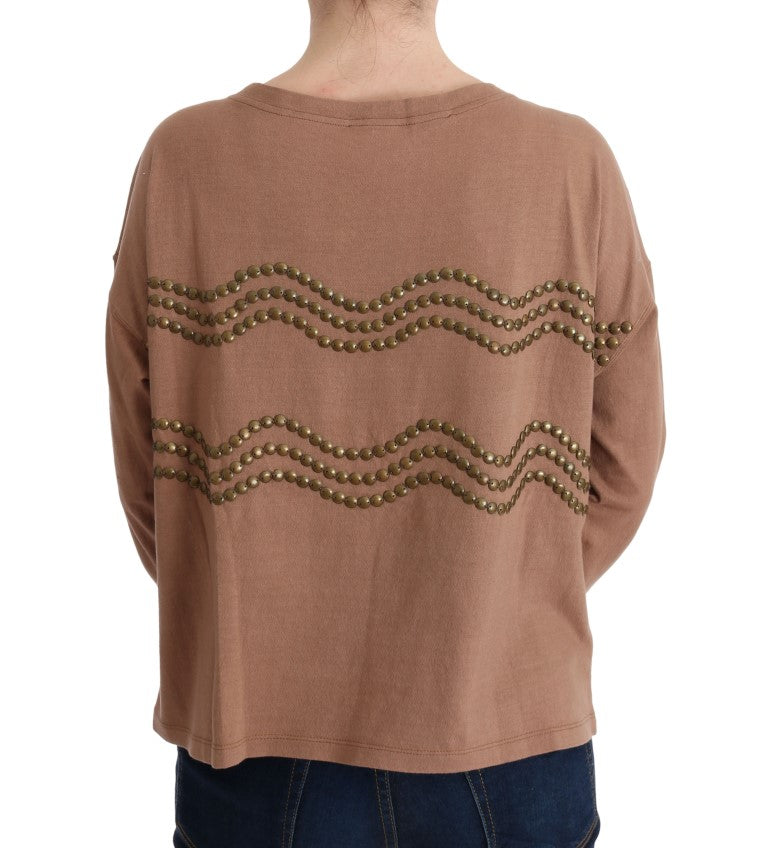 Chic Brown Crewneck Cotton Sweater - SEHABRANDS