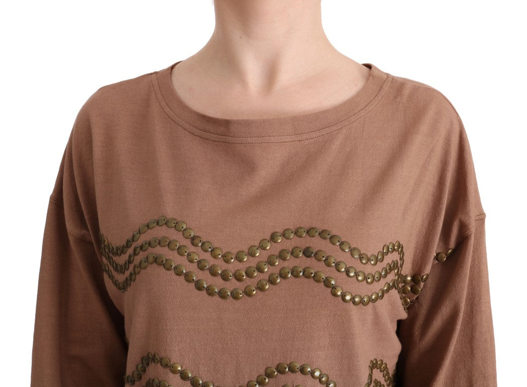 Chic Brown Crewneck Cotton Sweater - SEHABRANDS