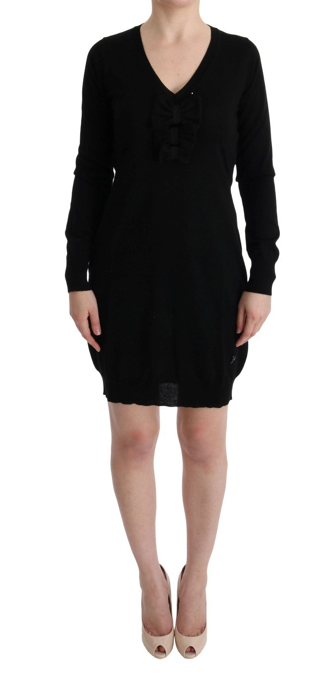 Elegant Black Wool Shift Dress - SEHABRANDS