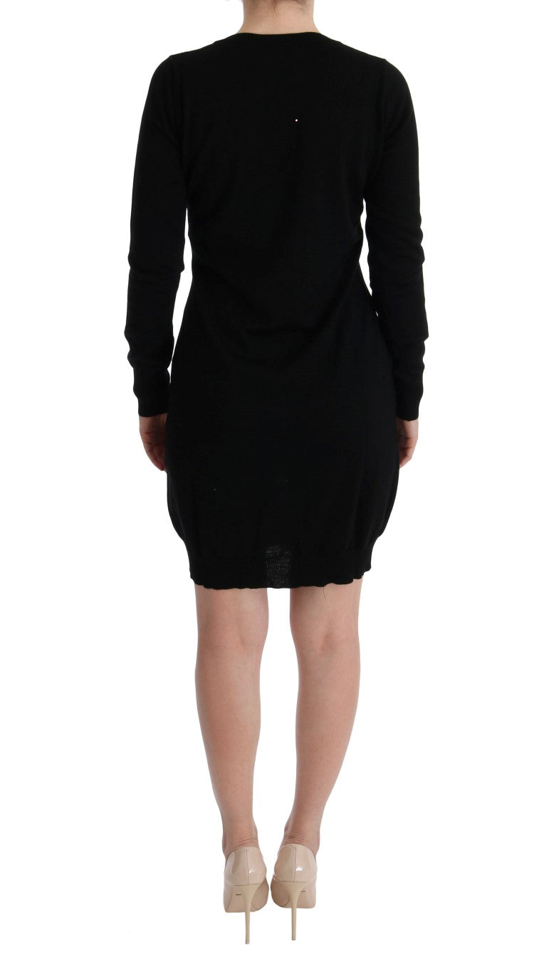 Elegant Black Wool Shift Dress - SEHABRANDS