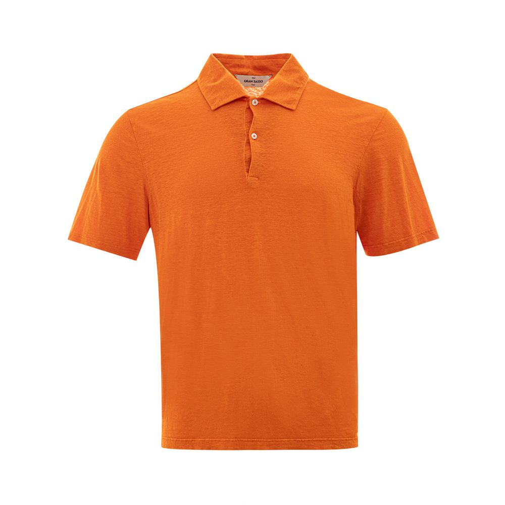 Elegant Orange Linen Polo Shirt - SEHABRANDS