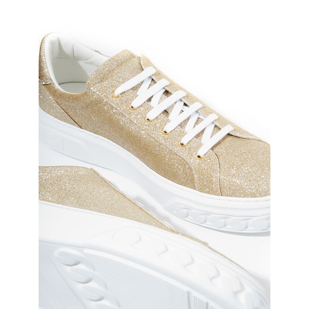 Elegant Gold Leather Sneakers - SEHABRANDS