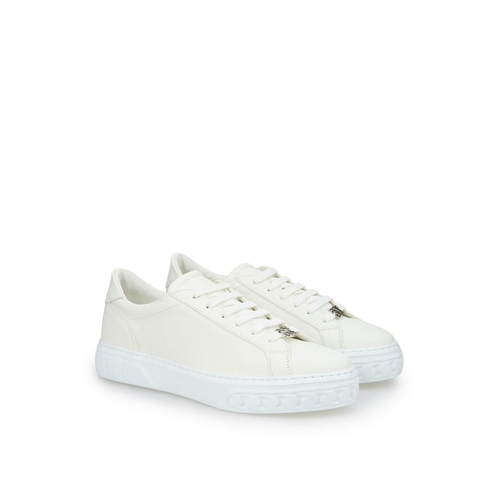 Sleek White Leather Sneakers - SEHABRANDS