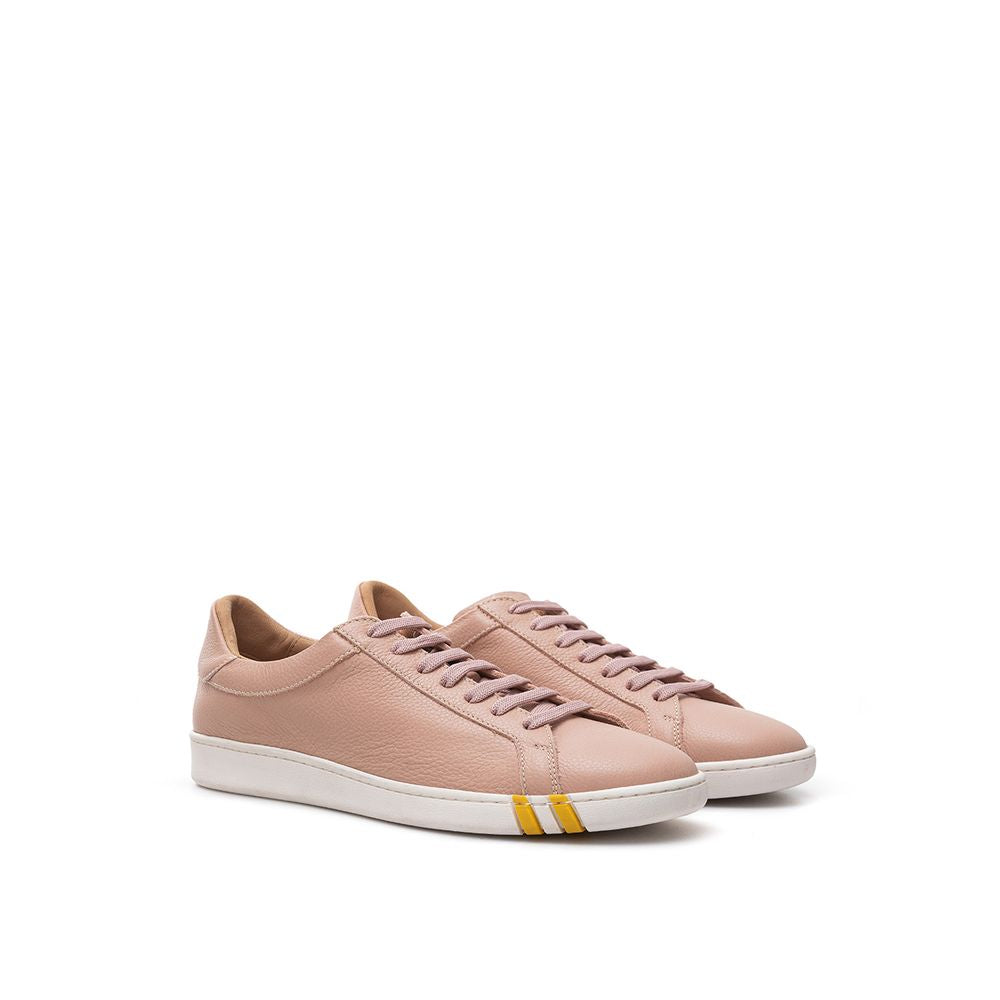 Elegant Pink Cotton Leather Sneakers - SEHABRANDS