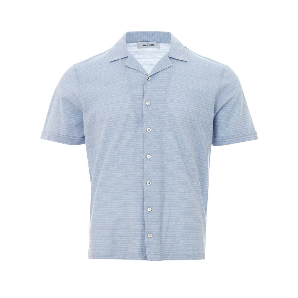 Elegant Light Blue Linen-Cotton Men's Shirt - SEHABRANDS