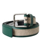 Dolce & Gabbana Green Beige Leather Weaved Metal Buckle Belt