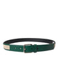 Dolce & Gabbana Green Beige Leather Weaved Metal Buckle Belt