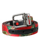 Dolce & Gabbana Red Leather Jacquard Silver Metal Buckle Belt