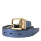 Dolce & Gabbana Metallic Blue Leather Gold Metal Buckle Belt