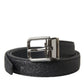 Dolce & Gabbana Black Glittered Leather Silver Buckle Belt