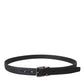 Dolce & Gabbana Black Glittered Leather Silver Buckle Belt