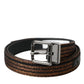 Dolce & Gabbana Gold Jacquard Stripes Silver Metal Buckle Belt