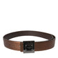 Dolce & Gabbana Metallic Bronze Leather Square Metal Buckle Belt