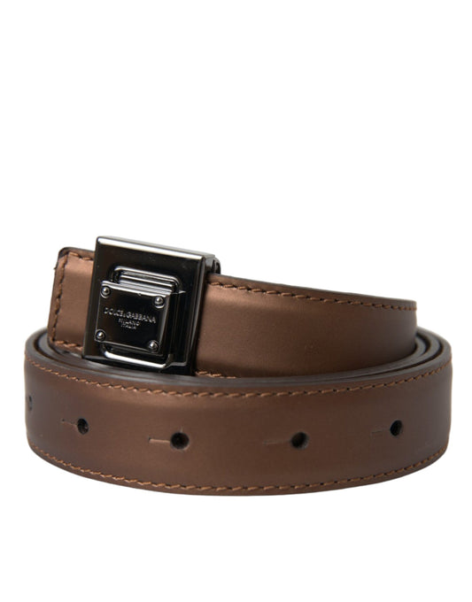 Dolce & Gabbana Bronze Leather Square Metal Buckle Belt