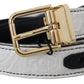 Dolce & Gabbana White Black Patchwork Gold Metal Buckle Belt