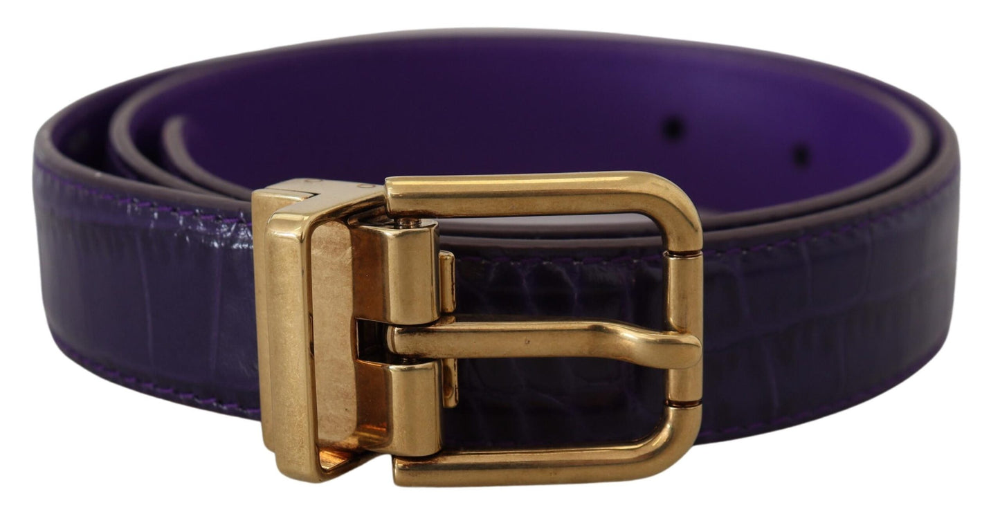 Dolce & Gabbana Purple Exotic Leather Gold Metal Buckle Belt