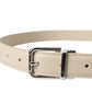 Dolce & Gabbana Beige Calfskin Leather Silver Metal Buckle Belt