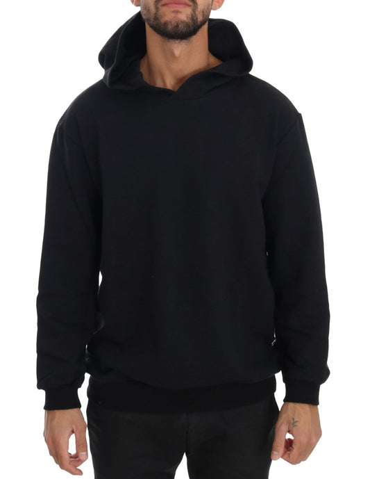 Elegant Black Cotton Hooded Sweater - SEHABRANDS