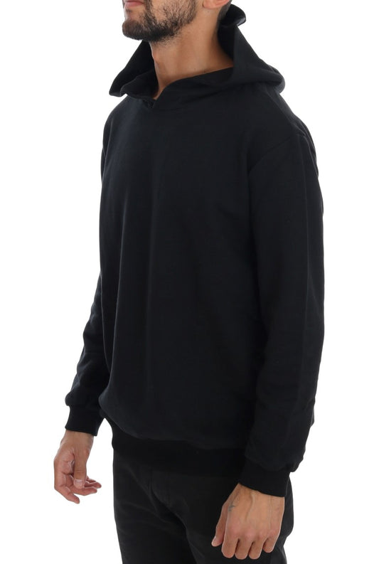 Elegant Black Cotton Hooded Sweater - SEHABRANDS