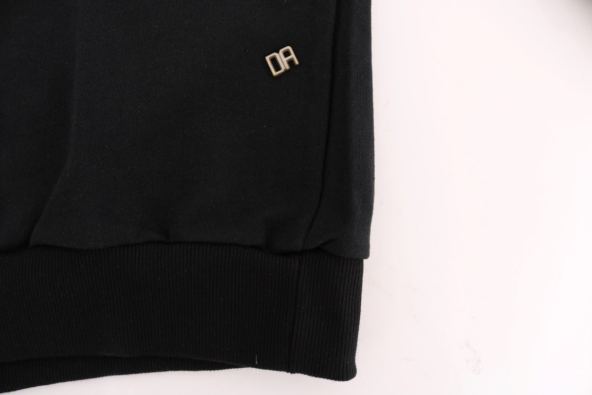 Elegant Black Cotton Hooded Sweater - SEHABRANDS