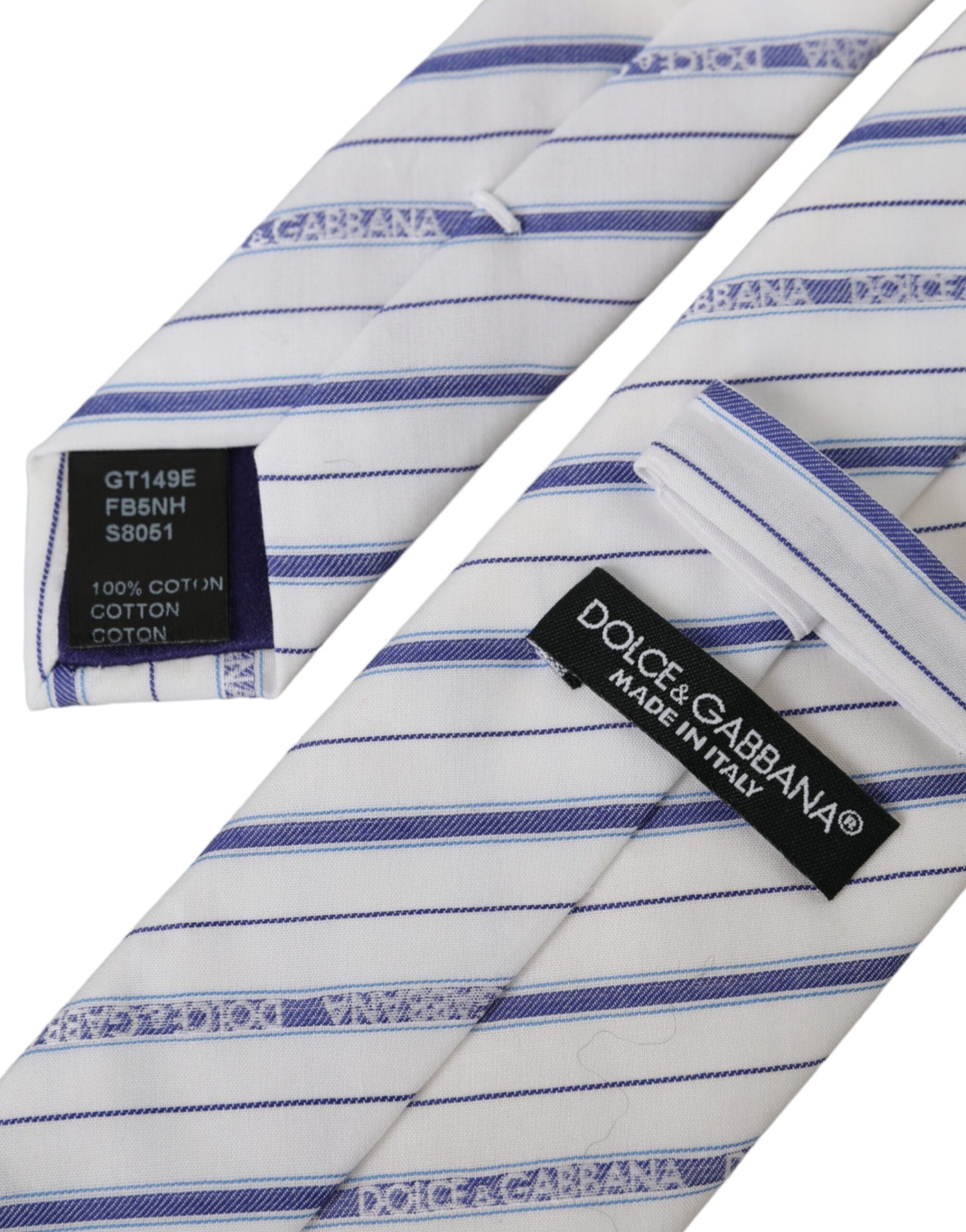 Dolce & Gabbana White Blue Stripes Silk Adjustable Tie