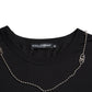 Dolce & Gabbana Black Cotton Silver Chain Short Sleeve T-shirt