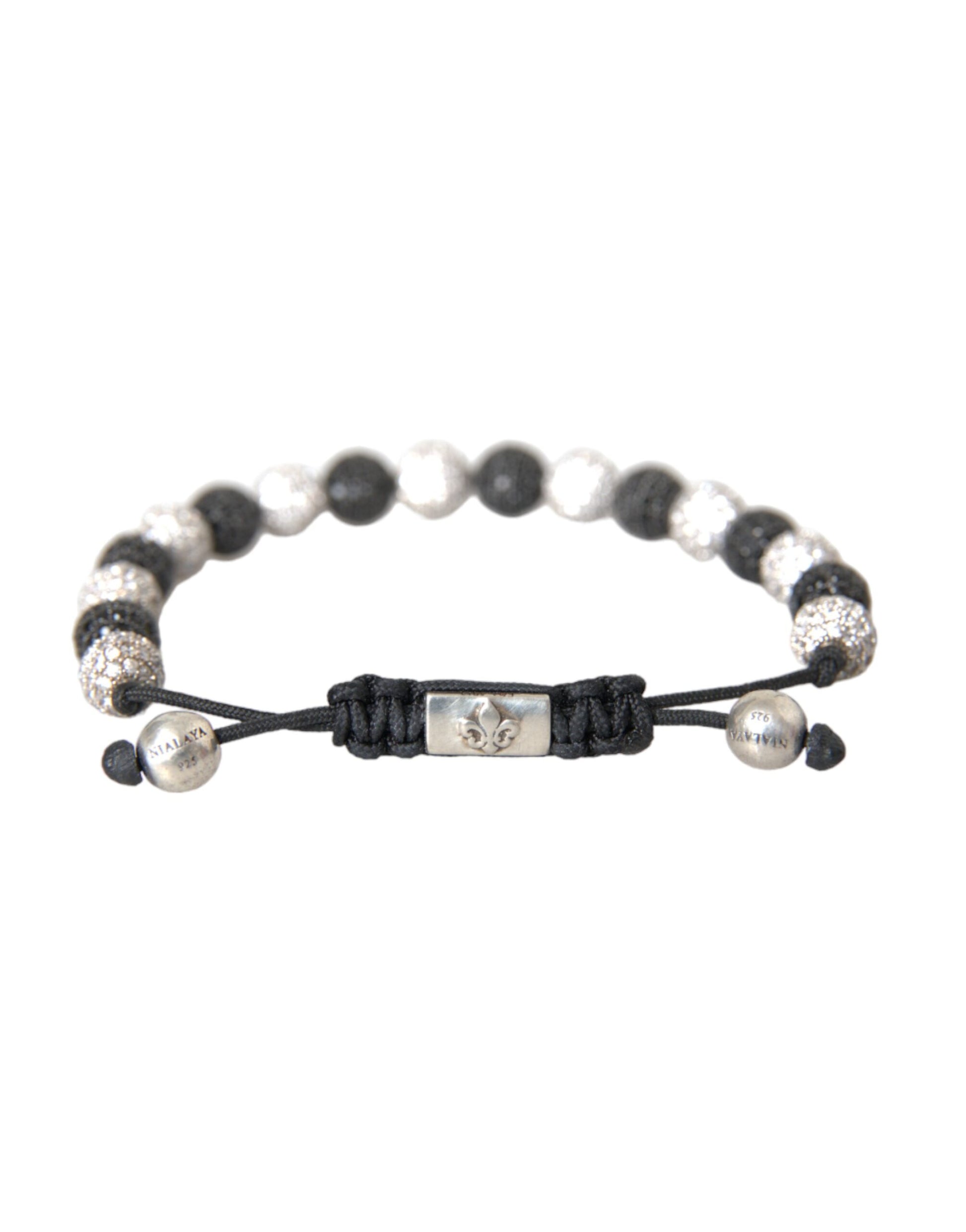 CZ Crystal Ball Black White Beaded Bracelet - SEHABRANDS