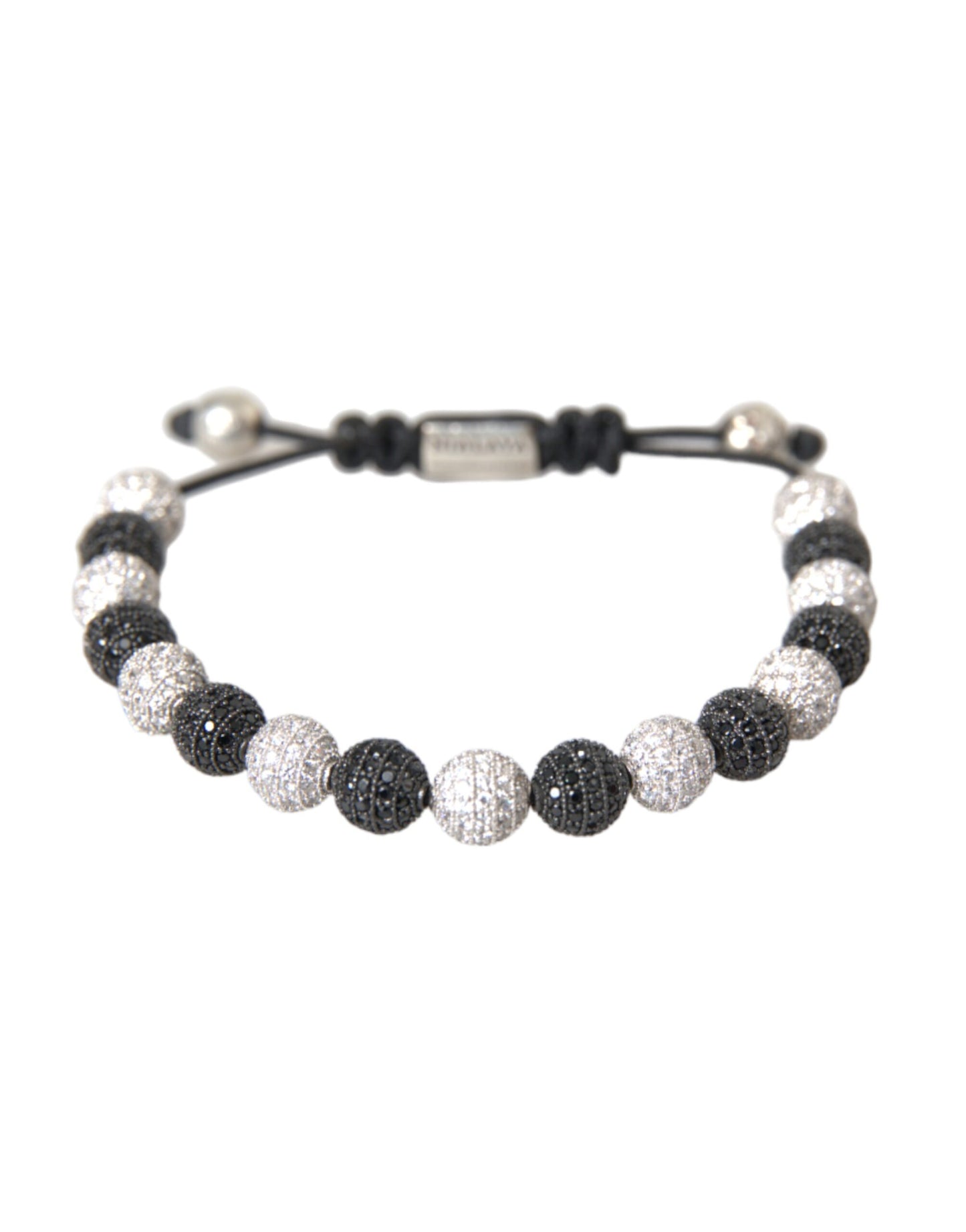 CZ Crystal Ball Black White Beaded Bracelet - SEHABRANDS