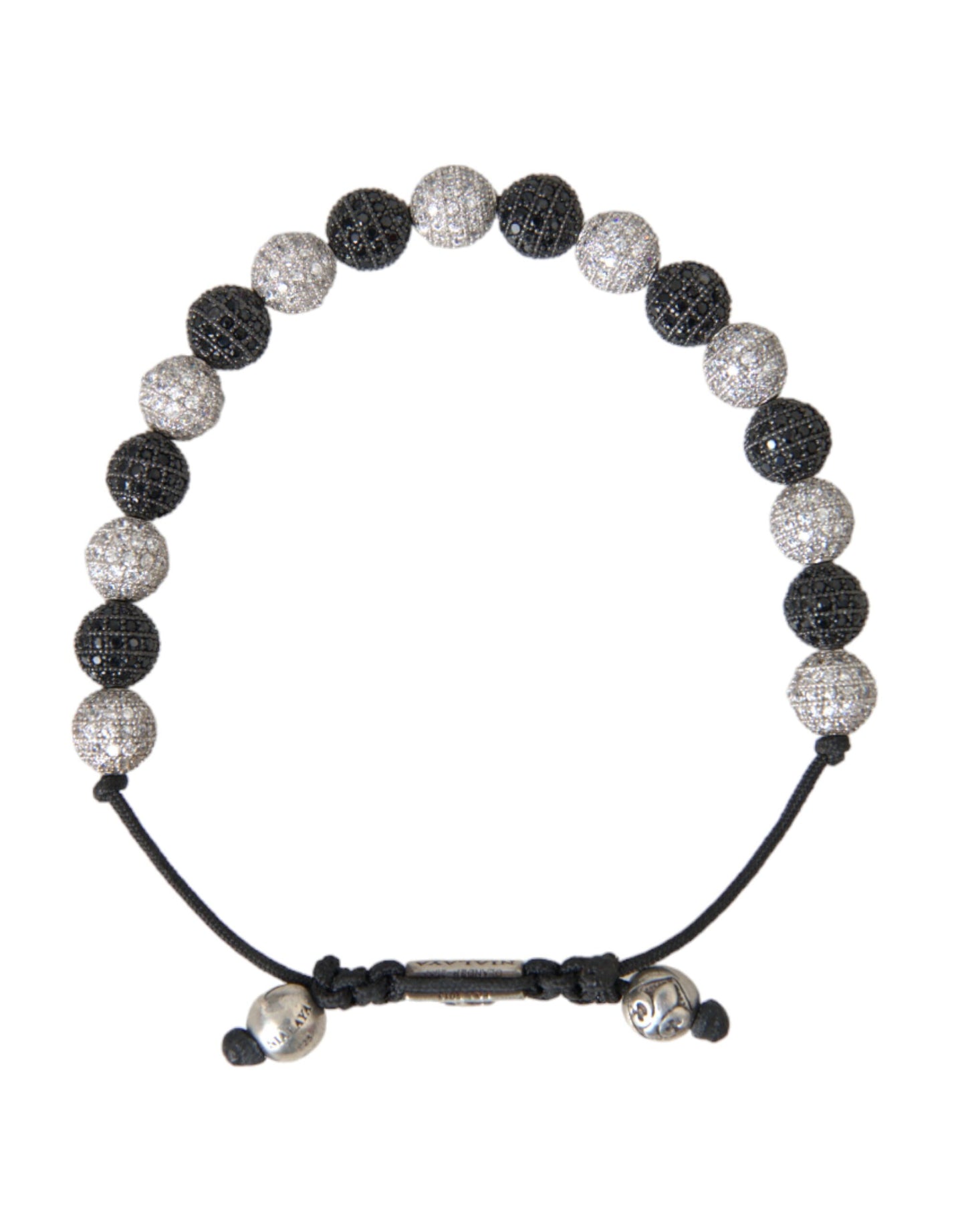 CZ Crystal Ball Black White Beaded Bracelet - SEHABRANDS