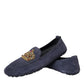 Dolce & Gabbana Blue Leather Suede Crystal Crown Loafers Shoes