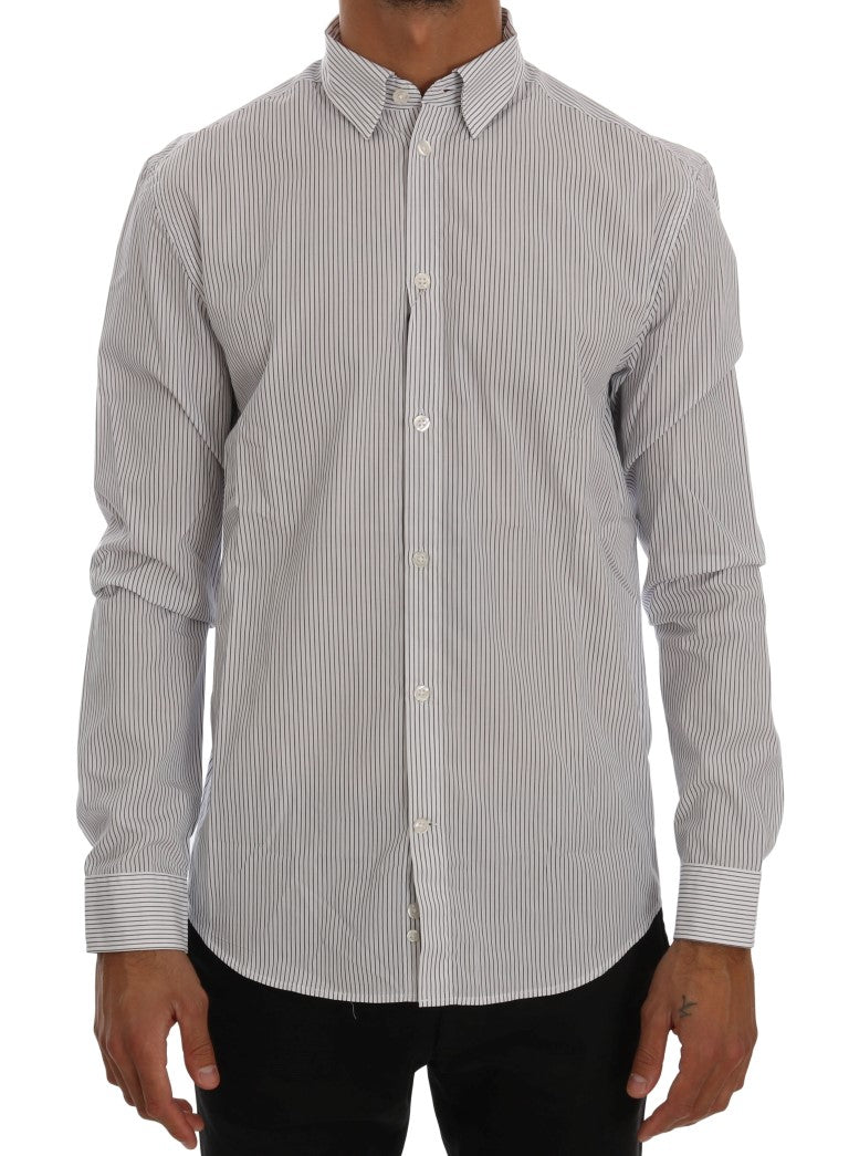 Elegant White & Blue Striped Casual Shirt - SEHABRANDS