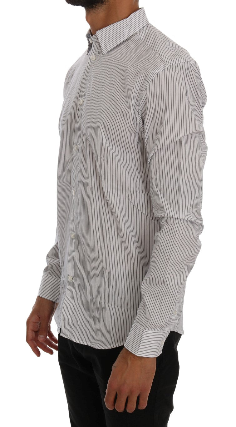 Elegant White & Blue Striped Casual Shirt - SEHABRANDS