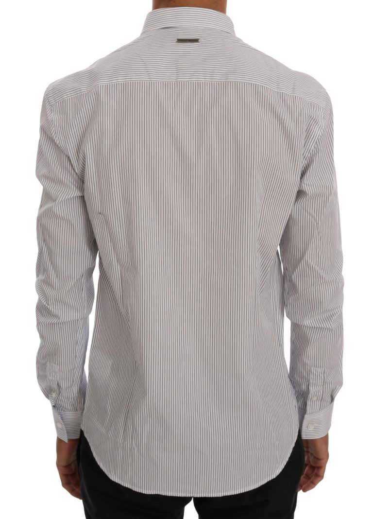 Elegant White & Blue Striped Casual Shirt - SEHABRANDS