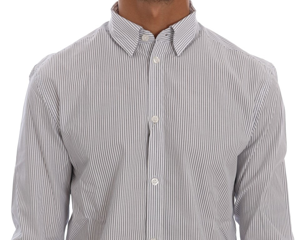 Elegant White & Blue Striped Casual Shirt - SEHABRANDS