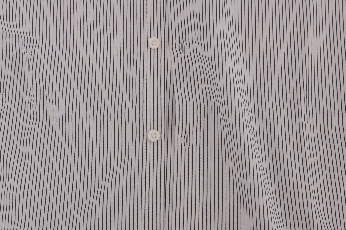 Elegant White & Blue Striped Casual Shirt - SEHABRANDS