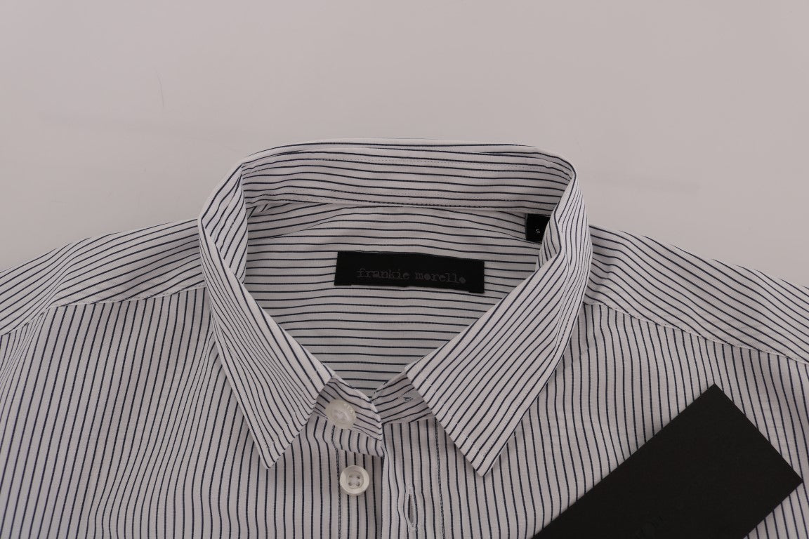 Elegant White & Blue Striped Casual Shirt - SEHABRANDS