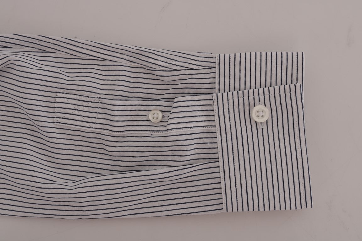 Elegant White & Blue Striped Casual Shirt - SEHABRANDS