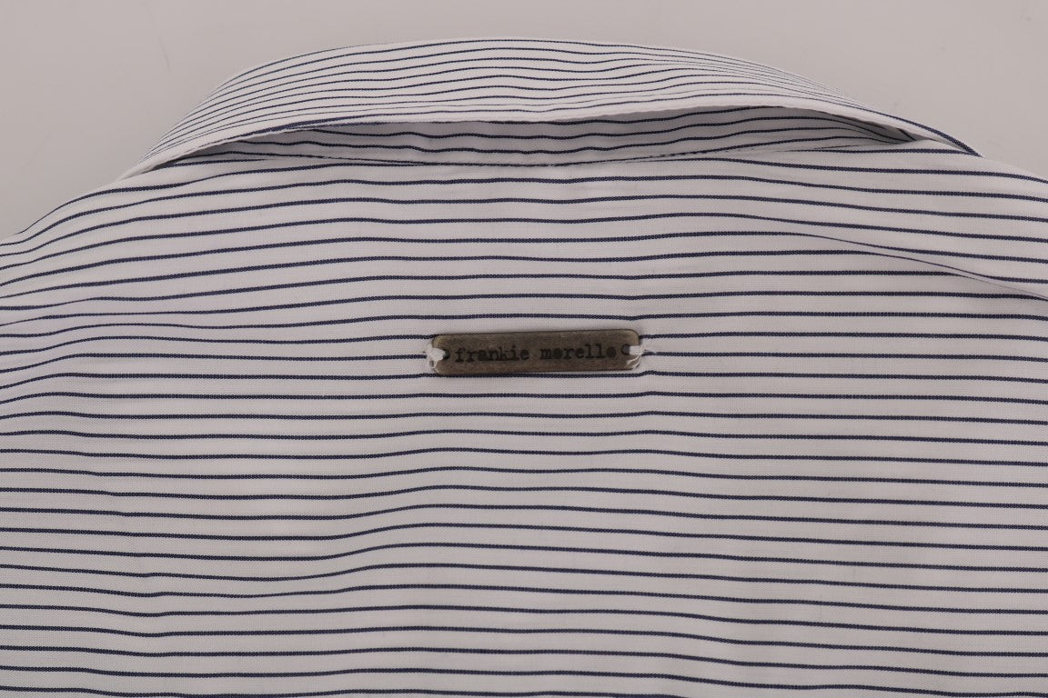 Elegant White & Blue Striped Casual Shirt - SEHABRANDS