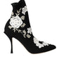 Dolce & Gabbana Black White Embroidery Slip On Boots Shoes