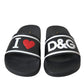 Dolce & Gabbana Black Leather I Love D&G Sandals Slides Shoes