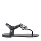 Dolce & Gabbana Black Crystal Flats Sandals Flip Flops Shoes