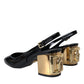 Dolce & Gabbana Black Gold Leather Embellished Slingbacks Shoes