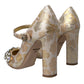 Dolce & Gabbana Gold Jacquard Crystal Mary Janes Pumps Shoes