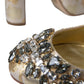 Dolce & Gabbana Gold Jacquard Crystal Mary Janes Pumps Shoes