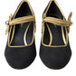 Dolce & Gabbana Black Suede Gold Mary Janes Heels Pumps Shoes