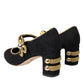 Dolce & Gabbana Black Suede Gold Mary Janes Heels Pumps Shoes