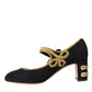 Dolce & Gabbana Black Suede Gold Mary Janes Heels Pumps Shoes